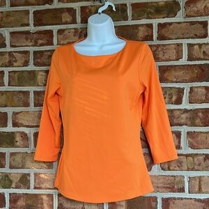 Judy P Elegant stretch Orange Women's 3/4 sleeve Blouse top. Small